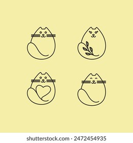 cute cat fat adorable set line logo design vector