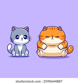 Cute Cat And Fat Cat Cartoon Vector Icon Illustration. Animal Nature Icon Concept Isolated Premium Vector. Flat Cartoon Style