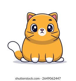 Cute Cat Fat Sitting Cartoon Vector Icon Illustration. Animal Nature Icon Concept Isolated Premium Vector. Flat Cartoon Style