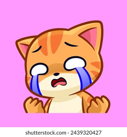 a cute cat feeling sad emotes sticker cartoon vector illustration