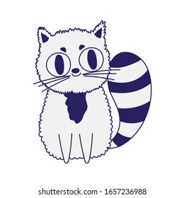 cute cat feline cartoon striped tail icon design vector illustration line style