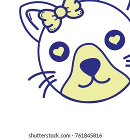 cute cat female head with hearts eyes vector illustration