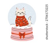 Cute Cat in Festive Snow Globe with Christmas Lights