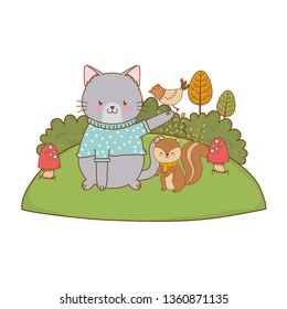 cute cat in the field woodland character