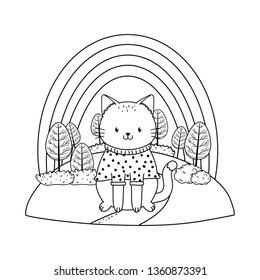 cute cat in the field woodland character
