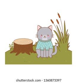 cute cat in the field woodland character