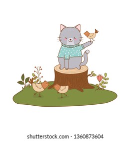 cute cat in the field woodland character