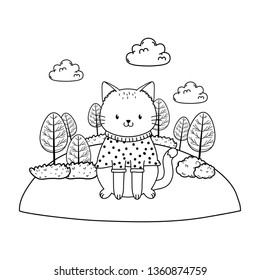 cute cat in the field woodland character