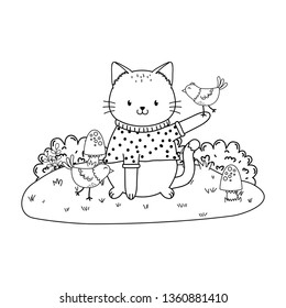 cute cat in the field woodland character