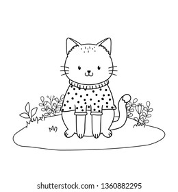 cute cat in the field woodland character