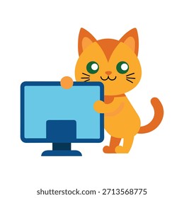 Gato lindo que llena los formularios de la oficina con la pluma en el espacio de trabajo mínimo, demostrando el foco mientras que agrega el encanto lúdico a las ilustraciones profesionales de la oficina del Vector.