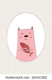cute cat with fish illustration