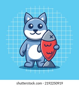 Dibujo vectorial de mascota de gato y pez.