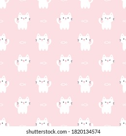 Cute cat and fish seamless background repeating pattern, wallpaper background, cute seamless pattern background