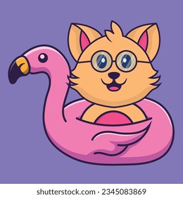 Cute cat With flamingo buoy