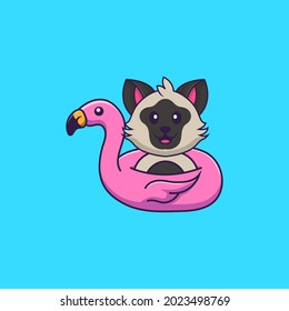 Cute cat With flamingo buoy. Animal cartoon concept isolated. Can used for t-shirt, greeting card, invitation card or mascot.