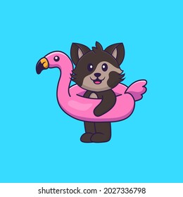 Cute cat With flamingo buoy. Animal cartoon concept isolated. Can used for t-shirt, greeting card, invitation card or mascot.