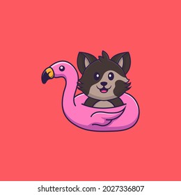Cute cat With flamingo buoy. Animal cartoon concept isolated. Can used for t-shirt, greeting card, invitation card or mascot.