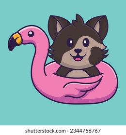 Cute cat With flamingo buoy. Animal cartoon concept isolated. Can used for t-shirt, greeting card, invitation card or mascot