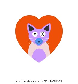 cute cat flat design, shaped love