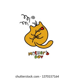 Cute cat. Flat hand drawn vector color character. Doodle Mother Day Illustrations. Little kitten prepared mom surprise.Design elements for cards, banners, posters, textile. 