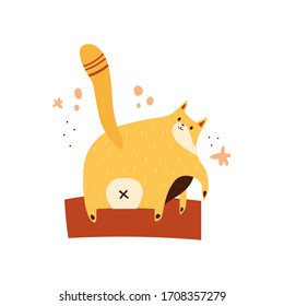 Cute cat flat hand drawn vector illustration. Illustration for print, sticker, cards, icon, logo and other design