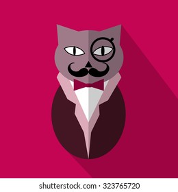 Cute cat flat icon with long shadow.