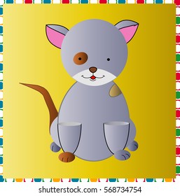 Cute cat. Flat illustration. The stylization of the animals.Gray cat on yellow background