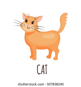 Cute cat in flat style isolated on white background. Vector illustration. Cartoon Cat.