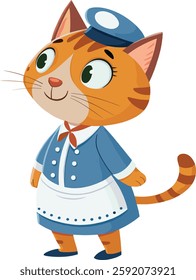 Cute Cat Flight Attendant Cartoon Character illustrations Isolated on a White Background