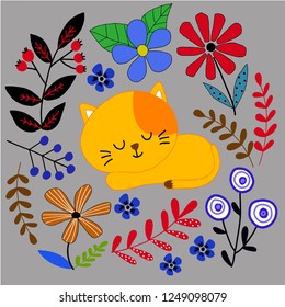 Cute Cat with Floral