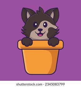 Cute cat in a flower vase. Animal cartoon concept isolated. Can used for t-shirt, greeting card, invitation card or mascot