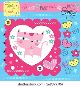cute cat with flowers vector illustration