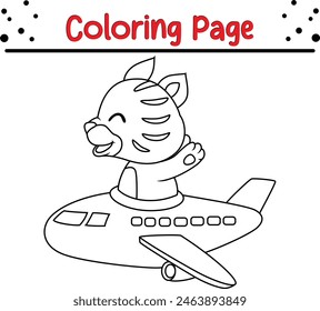 cute cat flying airplane coloring page. Animal coloring book for kids