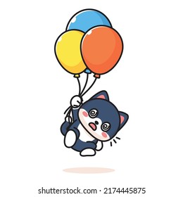 cute cat flying with balloon