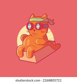 Cute Cat flying in a card box vector illustration. Delivery, animal, logo design concept.