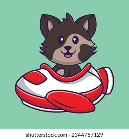 Cute cat flying on a plane. Animal cartoon concept isolated. Can used for t-shirt, greeting card, invitation card or mascot