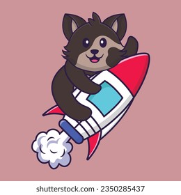 Kute fliegt auf Rakete. Konzept der Tierkarikatur einzeln. Kann für T-Shirt, Grußkarte, Einladungskarte oder Maskottchen verwendet werden