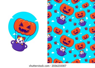 Cute Cute Fliegen mit Kürbis-Happy-Halloween mit nahtlosem Muster