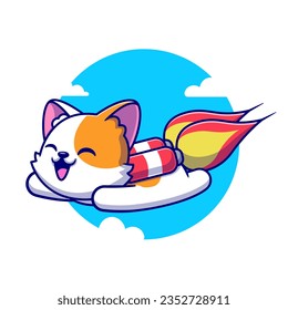Cute Cat Flying with Rocket Cartoon Vector Icon Illustration. Animal Technology Icon Concept Isolated Premium Vector. Flat Cartoon Style