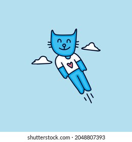 Cute cat flying to the sky illustration. Vector graphics for t-shirt prints and other uses.