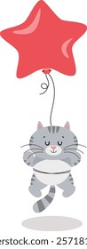 Cute cat flying with star balloon