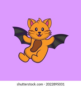 Cute cat is flying with wings. Animal cartoon concept isolated. Can used for t-shirt, greeting card, invitation card or mascot.