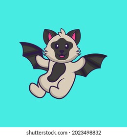 Cute cat is flying with wings. Animal cartoon concept isolated. Can used for t-shirt, greeting card, invitation card or mascot.