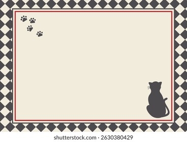 Cute Cat Frame with Checkered Pattern