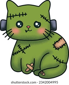 Cute Cat in Frankenstein Costume Illustration