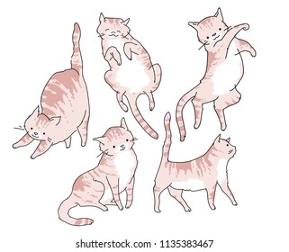 Cute Cat In Funny Cartoon Style. Vector Illustration. Cartoon Cat Drawing. Cat Sketch.