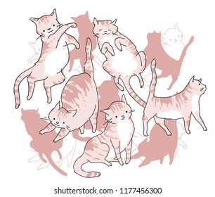Cute cat in funny cartoon style. Vector illustration. Cartoon cat drawing. Cat sketch.
