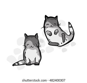 Cute cat in funny cartoon style. Vector illustration isolated on white background.
