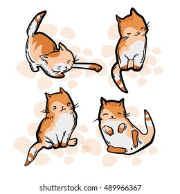 Cute cat in funny cartoon style. Vector illustration isolated on white background.